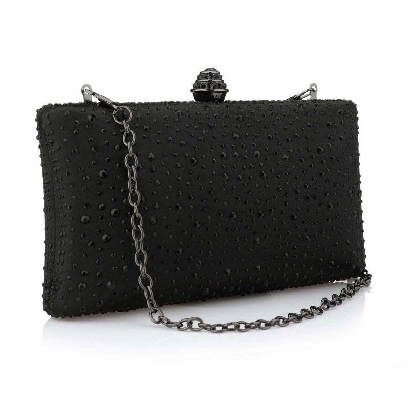 jessie Women Beaded Clutch Bag Rhinestone Crystal Purse Glitter Evening Handbag for Wedding Cocktail Prom Party (Black) - Image 1